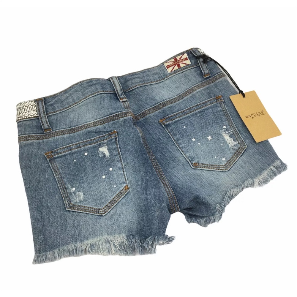 Machine Distressed Cutoff Jean Shorts Rhinestone - Picture 2 of 9
